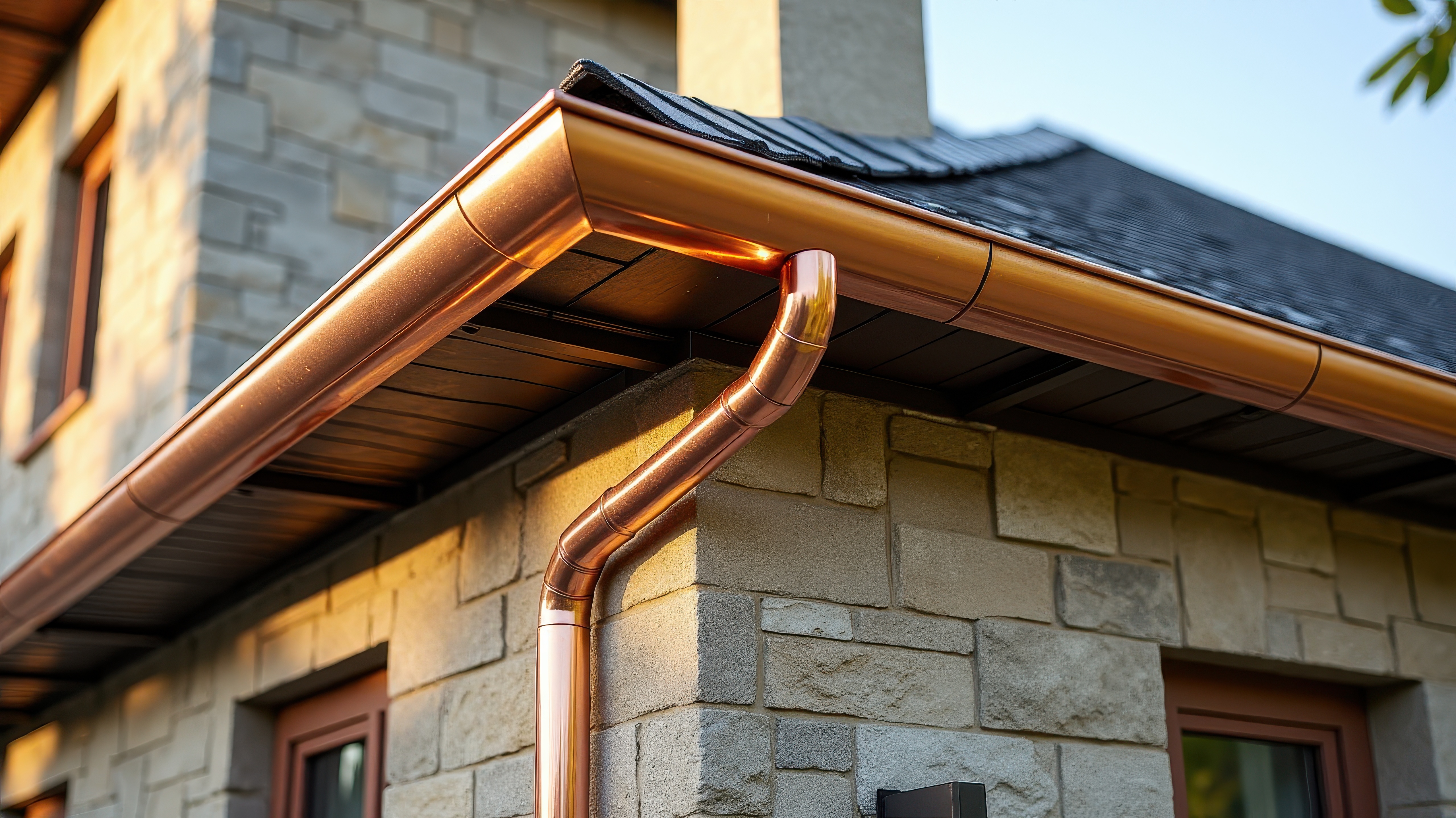 Close view of a finished gutter system